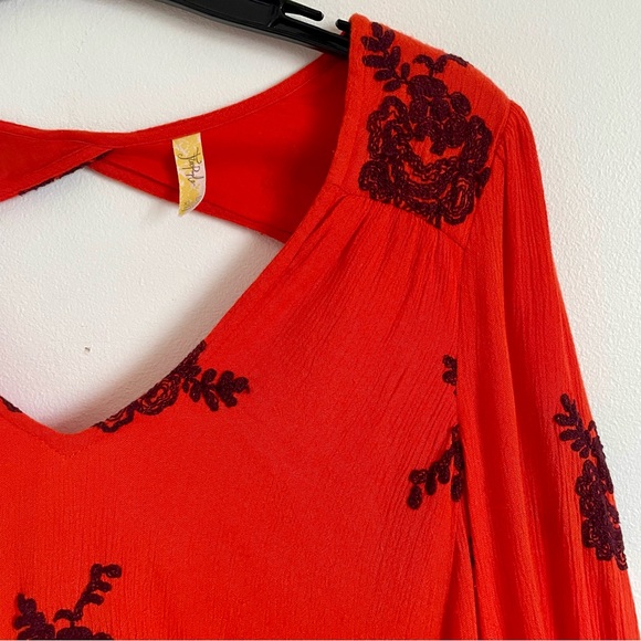 Free People Austin Emma Embroidered Mini Swing Dress In Blood Orange Size XS EUC - Picture 6 of 12